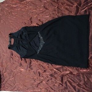 Vintage cocktail party black midi dress with beading